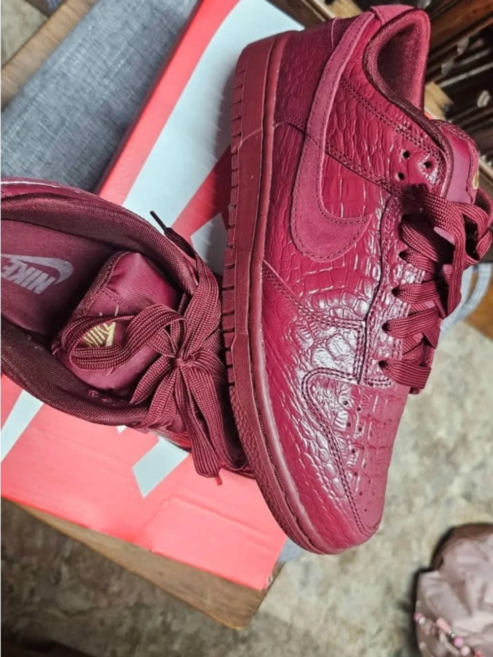 Nike Women’s Burgundy Croc-Embossed Low-Top Sneakers
